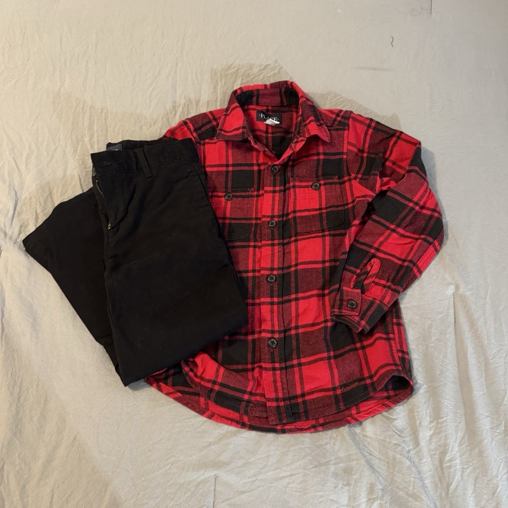 The Children's Place Classic‎ 2-Piece Outfit Buffalo Check Flannel Shirt Size 5